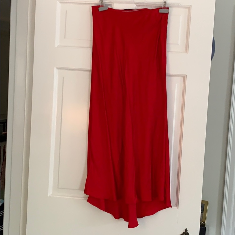 Red silk maxi skirt